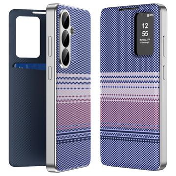 Samsung Galaxy S26 FE -kotelo, ruudullinen kuosi, Smart View -kääntökansi ja korttipaikka - violetti