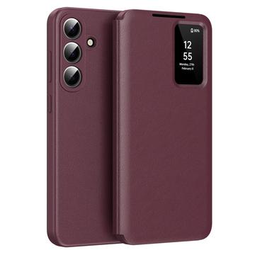 Samsung Galaxy S26 FE Smart Clear View Käännä kotelo korttipaikalla - viininpunainen