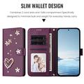 Samsung Galaxy S26 Ultra -lompakkokotelo, sydämet ja kukat - tummanvioletti