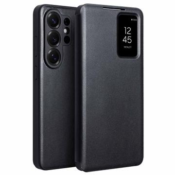 Samsung Galaxy S26 Ultra Qialino Smart View Läppänahkakotelo - Musta