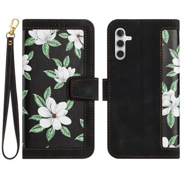 Samsung Galaxy S27 Floral lompakkokotelo, jossa on korttipaikat - musta