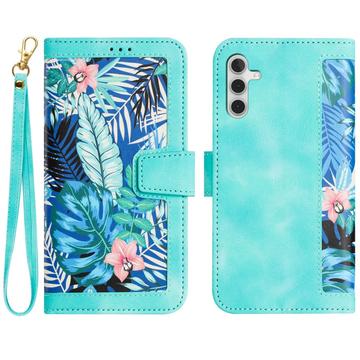 Samsung Galaxy S27 Floral lompakkokotelo korttipaikoilla - vihreä