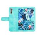 Samsung Galaxy S27 Floral lompakkokotelo korttipaikoilla - vihreä