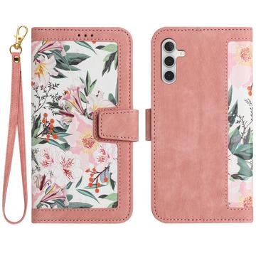 Samsung Galaxy S27+ Floral lompakkokotelo korttipaikoilla - vaaleanpunainen