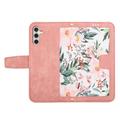 Samsung Galaxy S27+ Floral lompakkokotelo korttipaikoilla - vaaleanpunainen