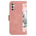 Samsung Galaxy S27+ Floral lompakkokotelo korttipaikoilla - vaaleanpunainen