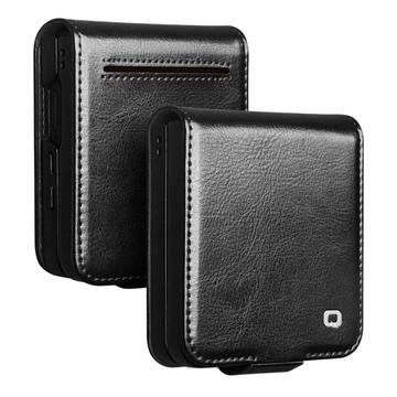Samsung Galaxy Z Flip8 Qialino Classic Lompakkomallinen Nahkakotelo - Musta