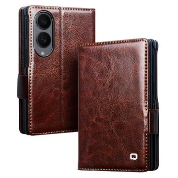 Samsung Galaxy Z Fold8 Qialino Classic Lompakkomallinen Nahkakotelo - Tummanruskea
