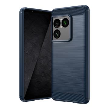 Sony Xperia 1 VIII Harjattu TPU Suojakuori - Hiilikuitu - sininen