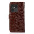 Sony Xperia 1 VIII Crocodile Lompakkomallinen Nahkakotelo kanssa RFID - Ruskea