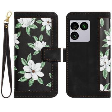 Sony Xperia 1 VIII Floral lompakkokotelo, jossa on korttipaikat - musta
