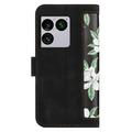 Sony Xperia 1 VIII Floral lompakkokotelo, jossa on korttipaikat - musta