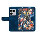 Sony Xperia 1 VIII Floral lompakkokotelo korttipaikoilla - tummansininen