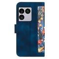 Sony Xperia 1 VIII Floral lompakkokotelo korttipaikoilla - tummansininen