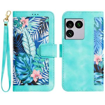 Sony Xperia 1 VIII Floral lompakkokotelo korttipaikoilla - vihreä
