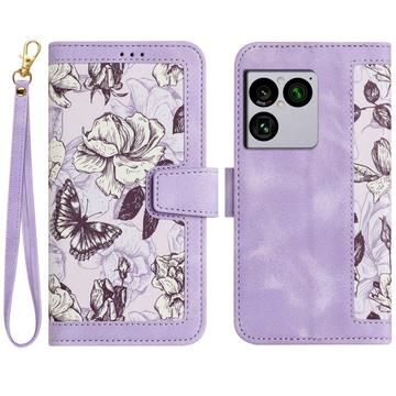 Sony Xperia 1 VIII Floral lompakkokotelo, jossa on korttipaikat - vaaleanvioletti