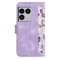 Sony Xperia 1 VIII Floral lompakkokotelo, jossa on korttipaikat - vaaleanvioletti