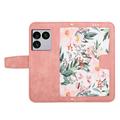 Sony Xperia 1 VIII Floral lompakkokotelo korttipaikoilla - vaaleanpunainen