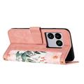 Sony Xperia 1 VIII Floral lompakkokotelo korttipaikoilla - vaaleanpunainen