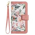 Sony Xperia 1 VIII Floral lompakkokotelo korttipaikoilla - vaaleanpunainen