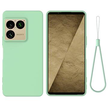 Sony Xperia 1 VIII Nestemäinen silikonikotelo käsihihnalla - Vihreä