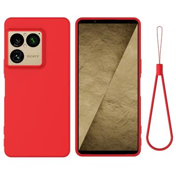Sony Xperia 1 VIII Nestemäinen silikonikotelo käsihihnalla - Punainen