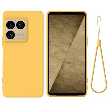 Sony Xperia 1 VIII Nestemäinen silikonikotelo käsihihnalla - Keltainen