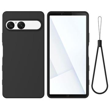 Sony Xperia 10 VIII Nestemäinen silikonikotelo käsihihnalla - Musta