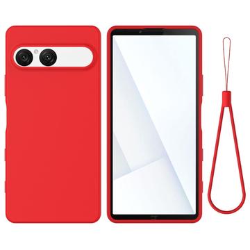 Sony Xperia 10 VIII Nestemäinen silikonikotelo käsihihnalla - Punainen