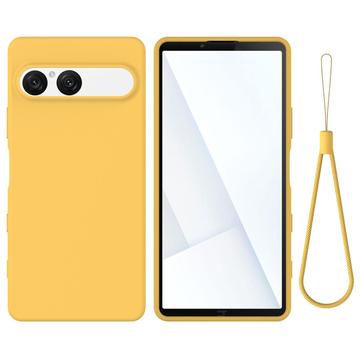 Sony Xperia 10 VIII Nestemäinen silikonikotelo käsihihnalla - Keltainen