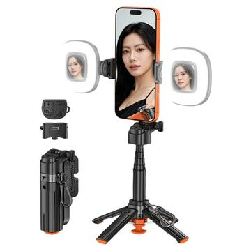 T13Y Bluetooth-selfiekeppi ja kolmijalka, jossa kaksi täytevaloa - musta