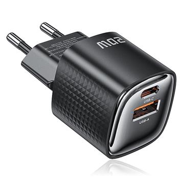 TOOCKI TC2220A2 Mini GaN -seinälaturi 20W - USB-C/USB-A - musta
