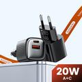 TOOCKI TC2220A2 Mini GaN -seinälaturi 20W - USB-C/USB-A - musta