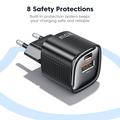 TOOCKI TC2220A2 Mini GaN -seinälaturi 20W - USB-C/USB-A - musta