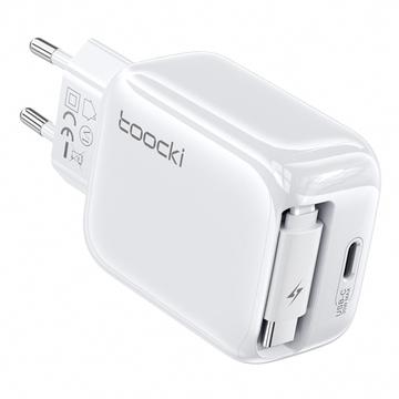 TOOCKI TC55302 30W:n GaN-laturi, jossa on sisäänvedettävä USB-C-johto - valkoinen