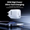 TOOCKI TC55302 30W:n GaN-laturi, jossa on sisäänvedettävä USB-C-johto - valkoinen