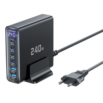 TOOCKI TCT240-33 6-porttinen GaN-pöytälaturi näytöllä - 240W - musta