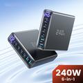 TOOCKI TCT240-33 6-porttinen GaN-pöytälaturi näytöllä - 240W - musta