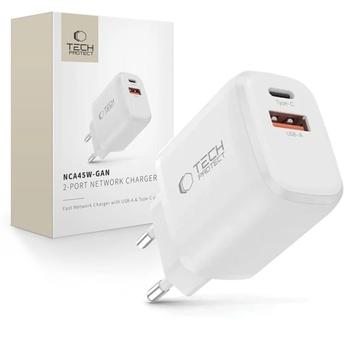 Tech-Protect NCA45W-GAN 2-porttinen laturi 45W - USB-C/USB-A - Valkoinen