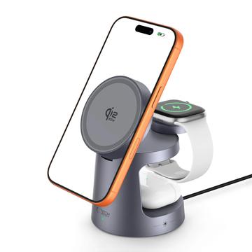 Tech-Protect QI2.2-25W-A48 3-in-1 magneettinen MagSafe-langaton laturi – tummanharmaa