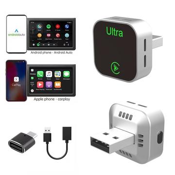 Ultra K15 2-in-1 langaton CarPlay- ja Android Auto -sovitin - hopea