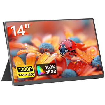 V140F1 14 tuuman kannettava näyttö magneettisella nahkakotelolla – musta
