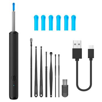 Visuaalinen korvanpuhdistusendoskooppi LED-valolla - musta