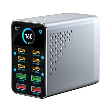 WLX-G2 165W:n GaN-pöytälatausasema - 140W PD, 10 USB-C- ja USB-A-porttia