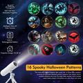 XO-737 Halloween-projektorilamppu - 16 kuviota, 360° kierto, irrotettava kolmijalka - valkoinen