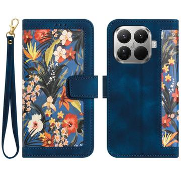 Xiaomi 17T Floral lompakkokotelo korttipaikoilla - tummansininen