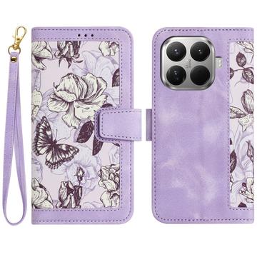 Xiaomi 17T Floral lompakkokotelo, jossa on korttipaikat - vaaleanvioletti