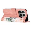 Xiaomi 17T Floral lompakkokotelo korttipaikoilla - vaaleanpunainen