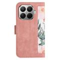 Xiaomi 17T Floral lompakkokotelo korttipaikoilla - vaaleanpunainen