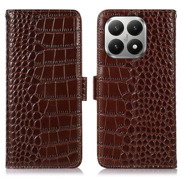 Xiaomi 17T Pro Crocodile Lompakkomallinen Nahkakotelo kanssa RFID - Ruskea